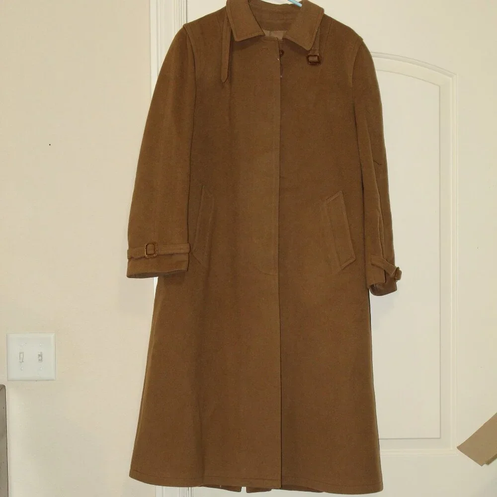 Vintage Burberry Women's Size XL / 44 Tan Brown Wool Long Coat AUTHENTICATED - Picture 10 of 10
